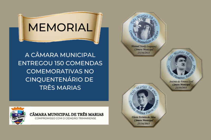 MEMORIAL- A Câmara Municipal entregou 150 comendas comemorativas no cinquentenário de Três Marias