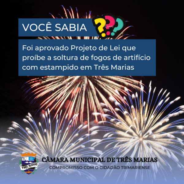 Foi aprovado Projeto de Lei que proíbe a soltura de fogos de artifício com estampido em Três Marias