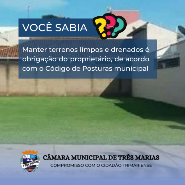 Manter terrenos limpos e drenados é obrigação do proprietário, de acordo com o Código de Posturas municipal