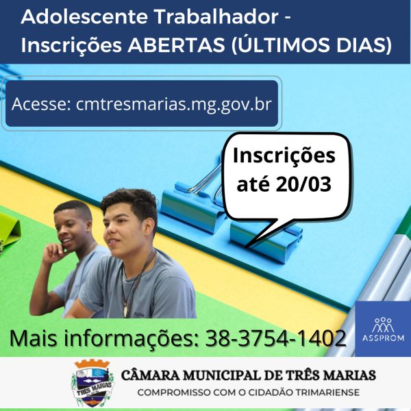 ATENÇÃO: Adolescente Trabalhador – Inscrições ABERTAS (ÚLTIMOS DIAS)