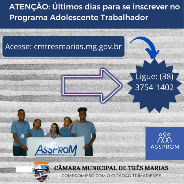 ATENÇÃO: Últimos dias para se inscrever no Programa Adolescente Trabalhador
