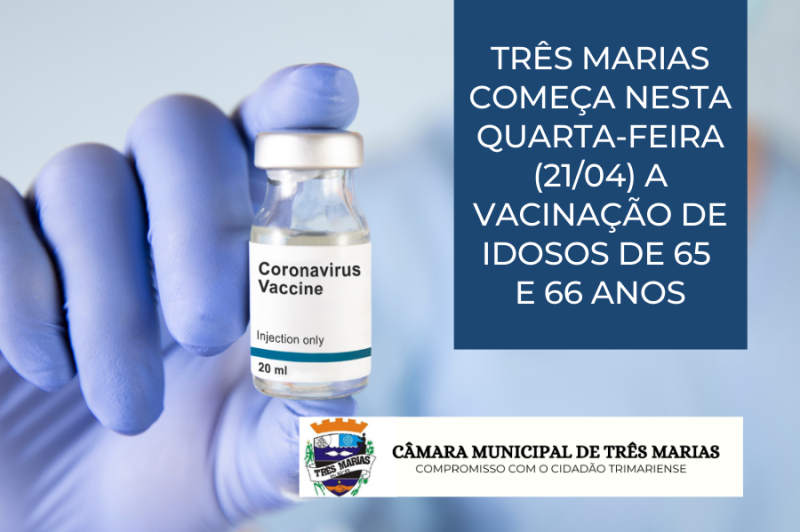 Três Marias começa nesta quarta-feira (21/04) a vacinação de idosos de 65 e 66 anos
