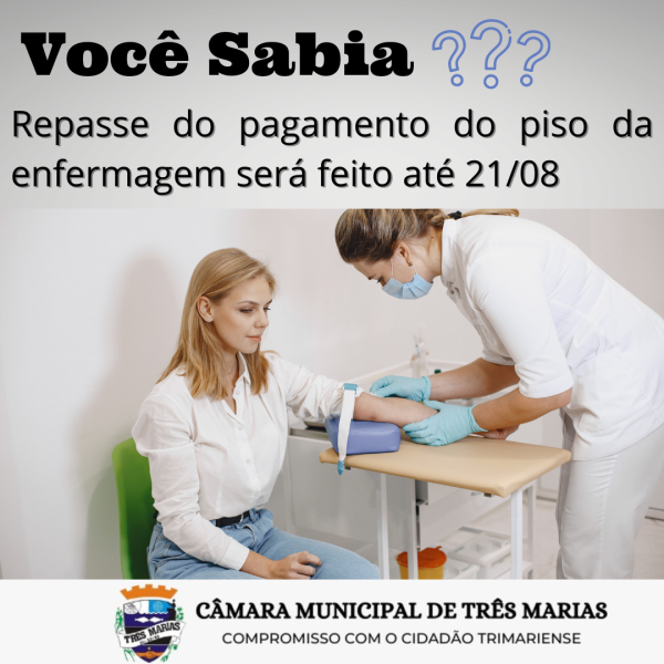 VOCÊ SABIA? Repasse do pagamento do piso da enfermagem será feito até 21 de agosto