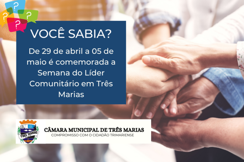 Você Sabia? De 29 de abril a 05 de maio é comemorada a Semana do Líder Comunitário em Três Marias