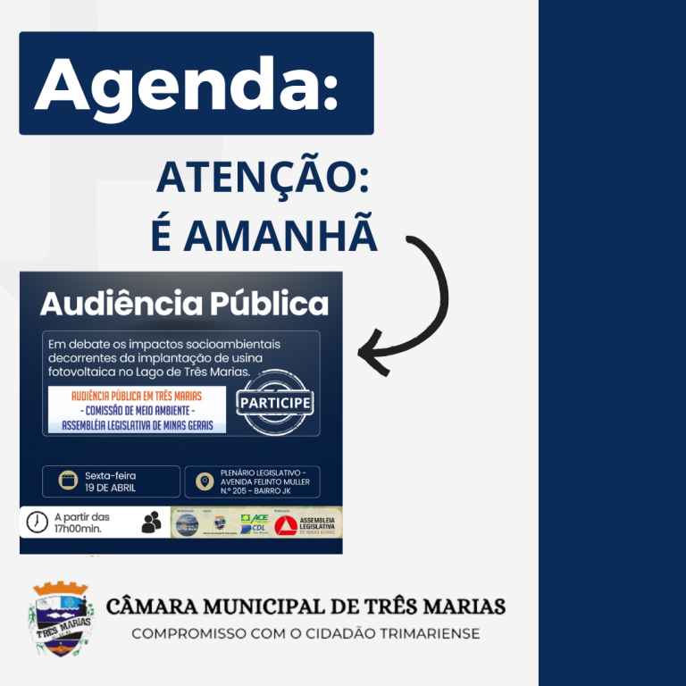 AGENDA: Participe da Audiência Pública – Implantação de Placas Fotovoltaicas no Lago de Três Marias